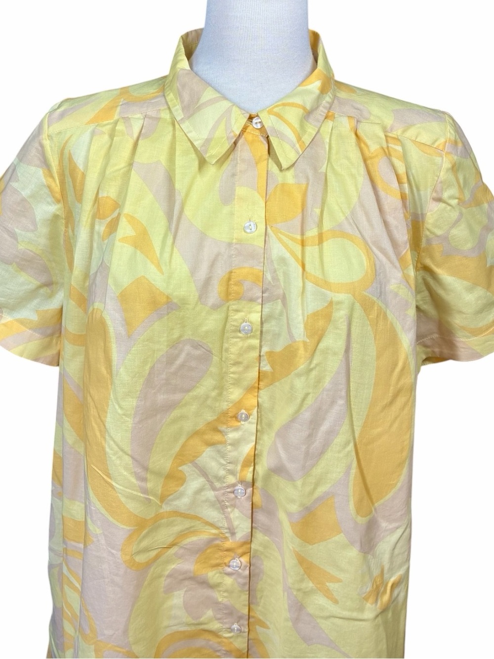 1. State Yellow Abstract Psychedelic Printed Shirt Dress Women's Size Large - Picture 2 of 8